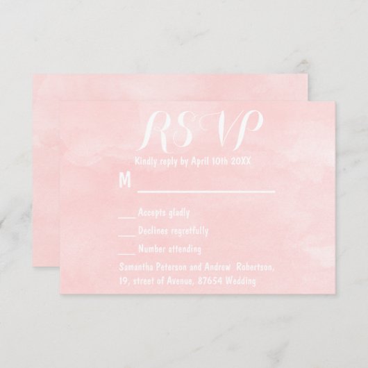 Moderne bruine roze waterverf bruiloft RSVP (Voorkant / Achterkant)