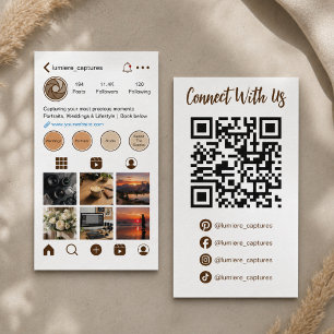Moderne Bruine Sociale Media Foto Raster QR Code Visitekaartje