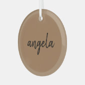 Moderne bruine stijlvolle aangepaste naam glas ornament (Voorkant links)