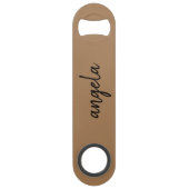 Moderne bruine stijlvolle aangepaste naam speed flessenopener (Voorkant)