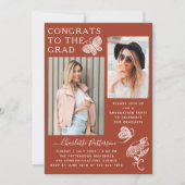 Moderne Bruine Vlinder Foto Afstudeerfeest Kaart (Voorkant)