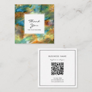 Moderne Bruine Waterverf Abstracte QRCode Bedankt Vierkante Visitekaartje