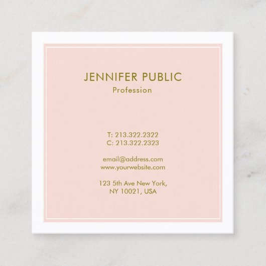 Moderne, bruinkroze goudluxe luxe vierkante visitekaartje (Voorkant)