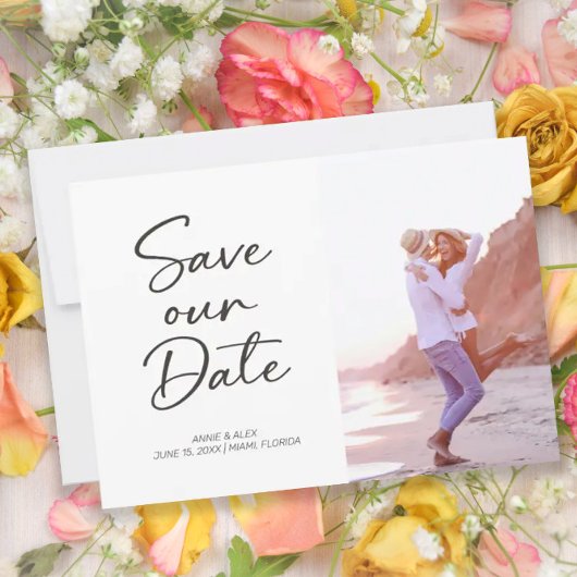 Moderne Brush Script 2 Foto Huwelijk Save The Date