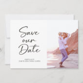 Moderne Brush Script 2 Foto Huwelijk Save The Date (Voorkant)