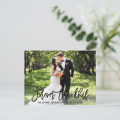 Moderne Brush Script Forever Dankbaar Foto Bruilof Briefkaart (Staand voorkant)