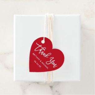 Moderne Brush Script Huwelijk Rode Hart Bedankt Bedankjes Labels