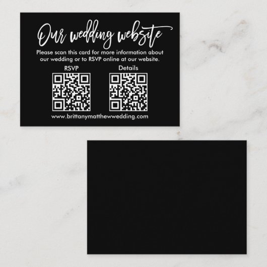 Moderne Brush Script Huwelijks-qr RSVP-details Zwa Informatiekaartje (Voorkant / Achterkant)