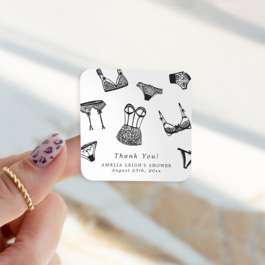 Moderne Brush Script lingerie Bruidsdouche Vierkante Sticker