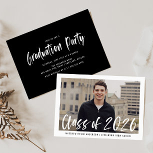 Moderne Brush Script Omlijst Foto Afstudeerfeest Kaart