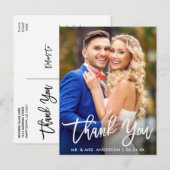 Moderne Brush Script Trouwfoto Dankjewel Briefkaart (Voorkant / Achterkant)