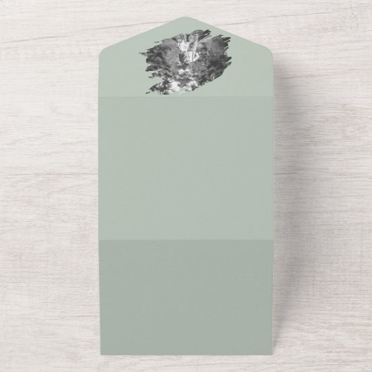 Moderne Brushstroke Fotobruiloft | Sage Green All In One Uitnodiging (Buitenkant)