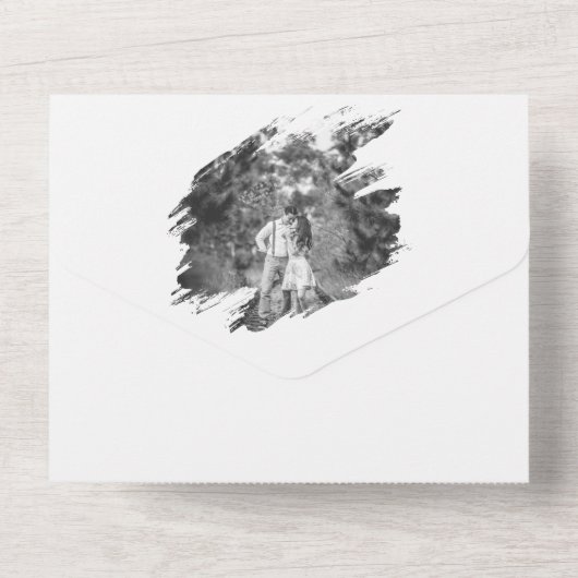 Moderne Brushstroke Fotobruiloft | Wit All In One Uitnodiging (Achterkant)