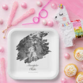 Moderne Brushstroke Fotobruiloft | Wit Papieren Bordje (Feest)