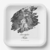 Moderne Brushstroke Fotobruiloft | Wit Papieren Bordje (Voorkant)