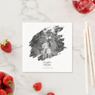 Moderne Brushstroke Fotobruiloft Wit Servet