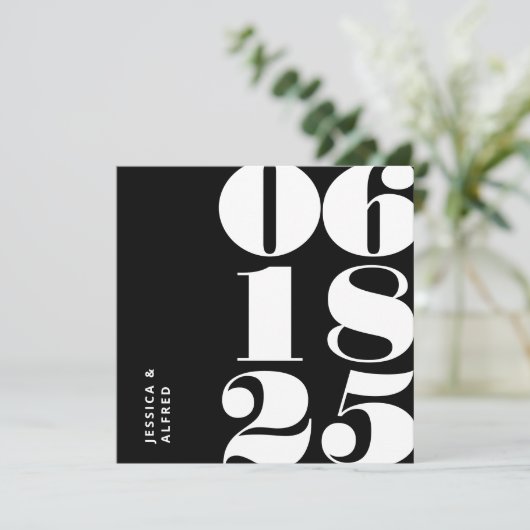 Moderne brutale zwarte bruidsdatum huwelijk save the date (Staand voorkant)