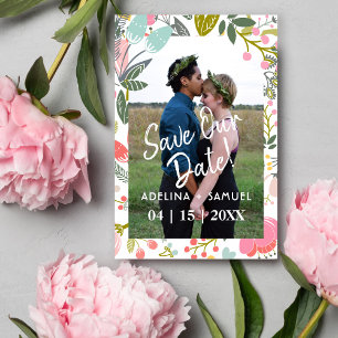 Moderne budget bruiloft chic bloemen foto bewaar d afdruk