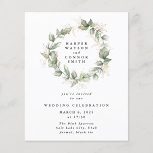 Moderne budget Gold Eucalyptus Wreath Wedding Flyer
