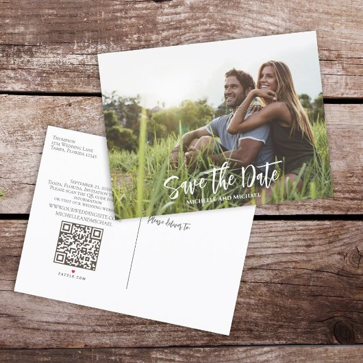 Moderne budgetbruiloft Sparen de Datum QR Code van Aankondigingskaart