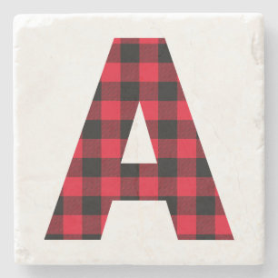 Moderne Buffalo Plaid Beginletter A Monogram Stenen Onderzetter