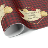 Moderne Buffalo Plaid Gouden Kerst Persoonlijk Cadeaupapier (Rol Hoek)