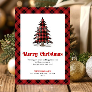 Moderne Buffalo Plaid Kerstboom Wenskaart Feestdagenkaart