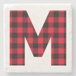Moderne Buffalo Plaid M Monogram Stenen Onderzetter