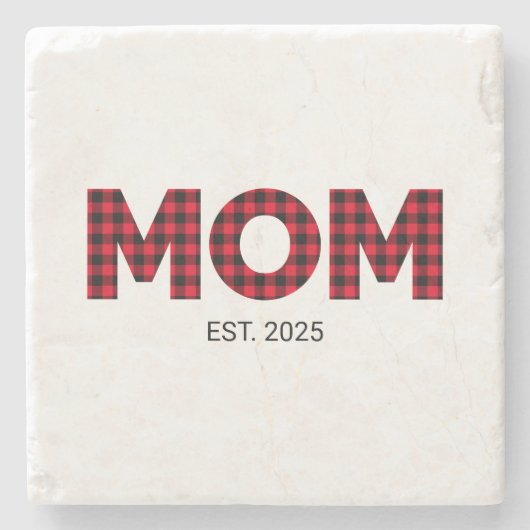 Moderne Buffalo Plaid Mama Vastgestelde datum Foto Stenen Onderzetter (Voorkant)
