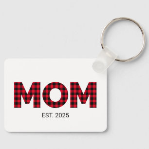 Moderne Buffalo Plaid Moeder Opgerichte Datum Foto Sleutelhanger
