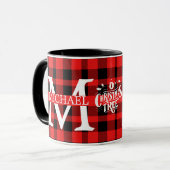 Moderne Buffalo Plaid Monogram Kerstvakantie Mok (Voorkant links)