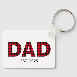 Moderne Buffalo Plaid Vader Opgerichte Datum Foto Sleutelhanger