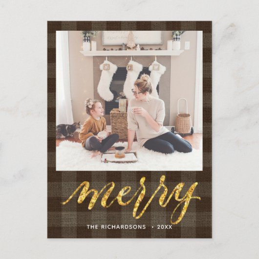 Moderne Buffelplaat legant script MERRY Simple H Briefkaart (Voorkant)