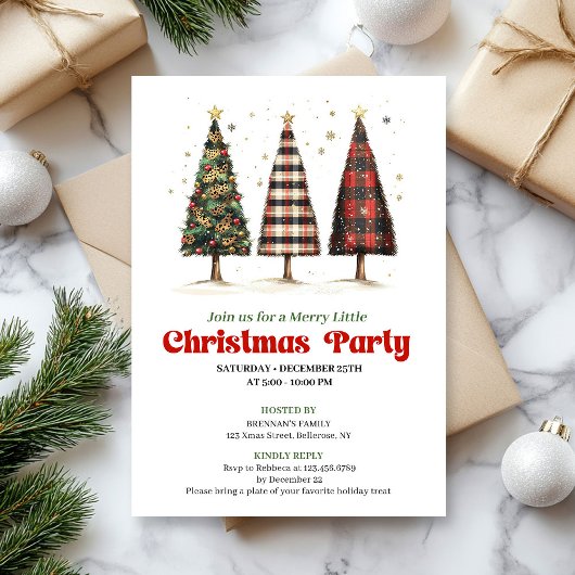 Moderne buffelplaid kerstboom print kaart