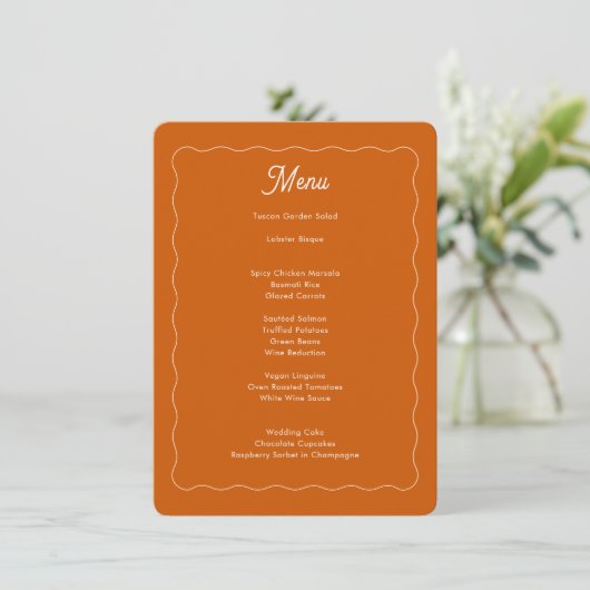 Moderne Burange Orange Wave Frame Script Menu Mari (Debout devant)