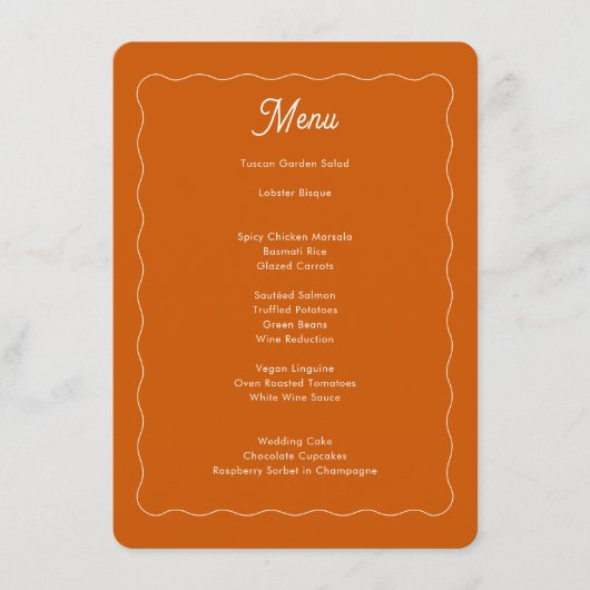 Moderne Burange Orange Wave Frame Script Menu Mari (Devant)