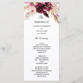 Moderne Burgundy Blush Roze Bloemig Menu (Voorkant)