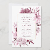 Moderne Burgundy Blush Watercolor Bloemen Bruiloft Kaart (Voorkant)