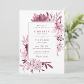 Moderne Burgundy Blush Watercolor Bloemen Bruiloft Kaart (Staand voorkant)