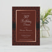 Moderne Burgundy Copper 30th Birthday Dinner Party Kaart (Staand voorkant)
