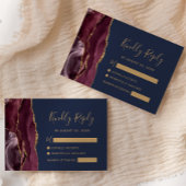Moderne Burgundy Goud Agate Navy Blauwe Trouw RSVP Kaartje