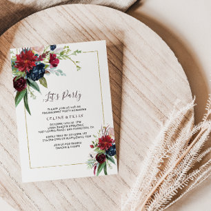 Moderne Burgundy Navy Blush Floral Let's Party Kaart