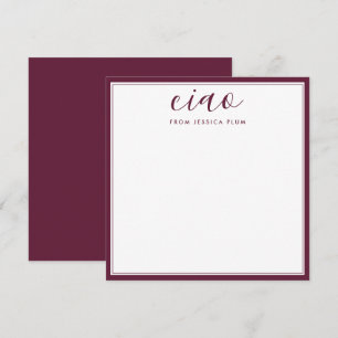 Moderne Burgundy Paarse Ciao Correspondentie Notitiekaartje