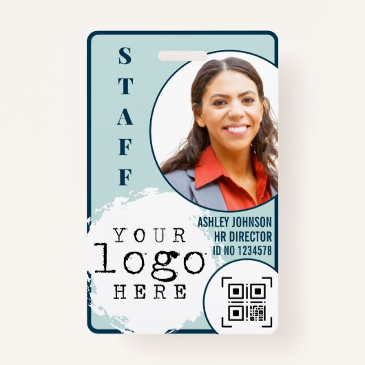 Moderne Business Employee Photo Name Kaart QR code Badge (Voorkant)
