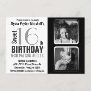 Moderne BW 2 Foto Sweet 16 Party Invite Kaart