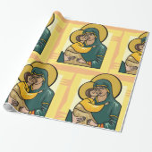 Moderne Byzantijnse Maagd Maria en Kind Religieus Cadeaupapier (Uitgerold)