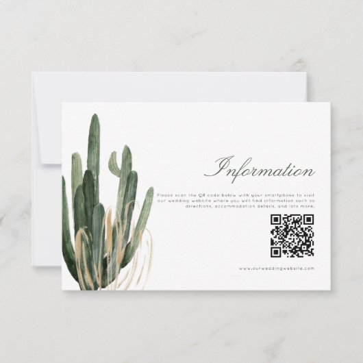 Moderne Cactus Bruiloft Informatie QR Code kaart (Voorkant)