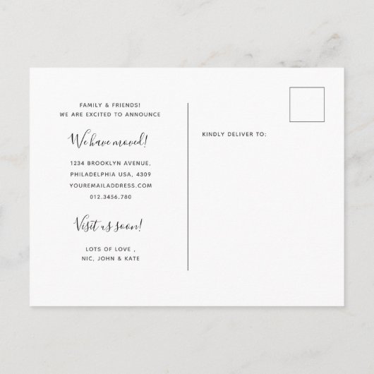 Moderne Cactus Calligraphy We hebben New Home verp Aankondigingskaart (Achterkant)