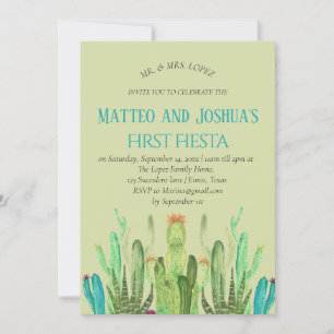 Moderne Cactus Jongen Eerste Fiesta Verjaardag Kaart