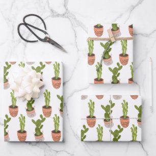 Moderne Cactus Kamerplanten Handgetekend Ontwerp Inpakpapier Vel